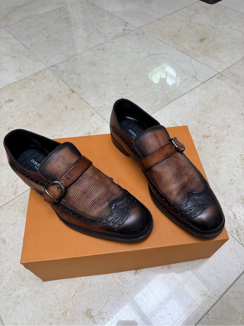 Men's Brown Leather Monk Strap Brogue Shoes